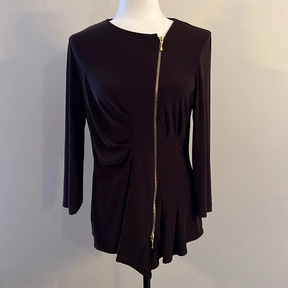 Joseph Ribkoff Brown long sleeve with gold zipper absolutely gorgeous, easy care - Picture 4 of 8